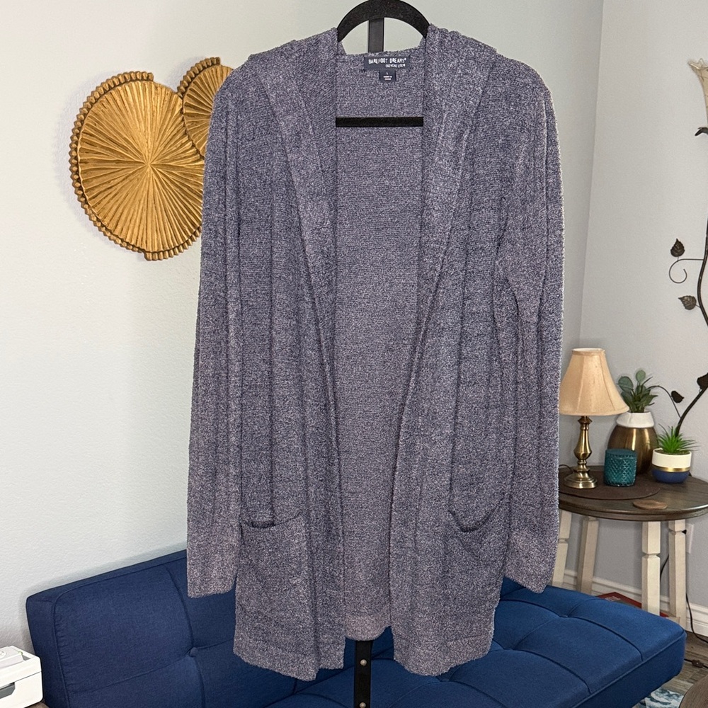 Barefoot Dreams Women's Navy Blue Heathered Open-Front Cardigan size Large - Picture 2 of 6